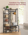 Hall Tree – Engineered Wood – Brown – Bench with Shoe Storage and Multiple Hooks