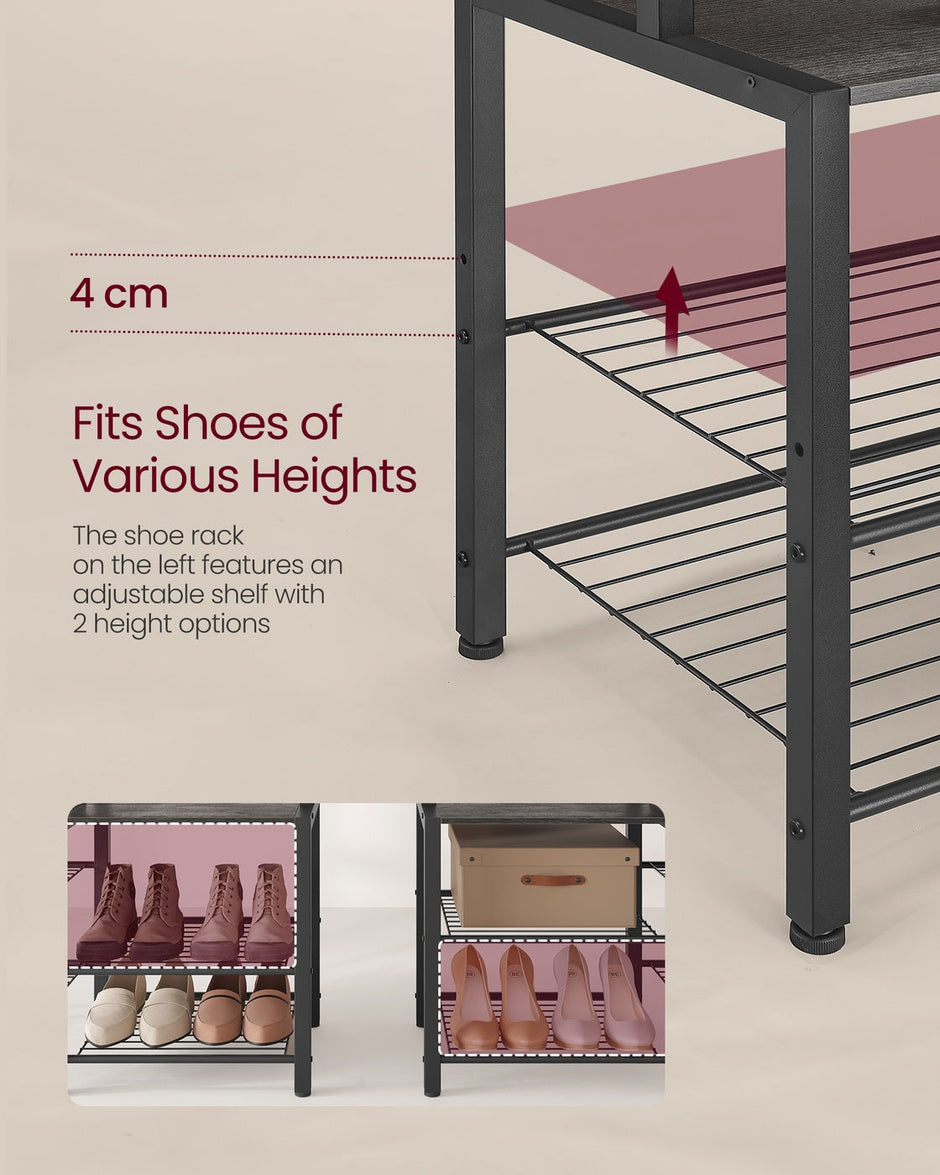 Hall Tree – Engineered Wood – Brown – Bench with Shoe Storage and Multiple Hooks