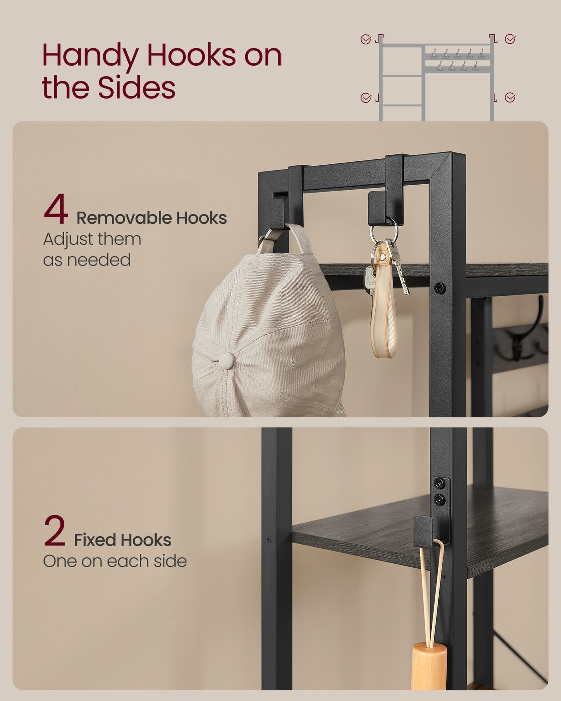 Hall Tree – Engineered Wood – Brown – Bench with Shoe Storage and Multiple Hooks