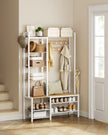 Hallway Coat Rack – Engineered Wood – Golden Oak and Cloud White – Bench with Shoe Storage and Multiple Hooks