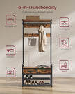 Hall Tree – Wood – Natural – With Bench, Shoe Storage, 2 Fabric Drawers, and 10 Hooks