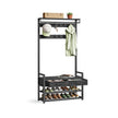 Hall Tree – Wood and Fabric – Stone Grey and Ink Black – Coat Rack with Bench and 2 Drawers