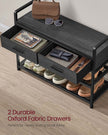 Hall Tree – Wood and Fabric – Stone Grey and Ink Black – Coat Rack with Bench and 2 Drawers