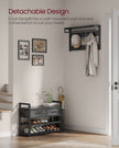 Hall Tree – Wood and Fabric – Stone Grey and Ink Black – Coat Rack with Bench and 2 Drawers