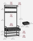 Hall Tree – Wood and Fabric – Stone Grey and Ink Black – Coat Rack with Bench and 2 Drawers