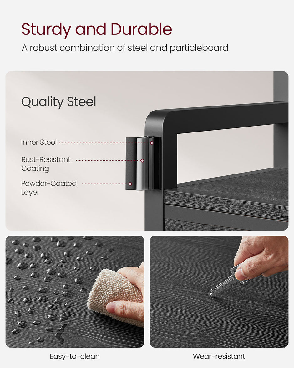 Hall Tree – Wood and Fabric – Stone Grey and Ink Black – Coat Rack with Bench and 2 Drawers