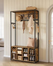 Hall Tree – Wood – Rustic Brown and Ink Black – Bench with Shoe Storage and Coat Rack