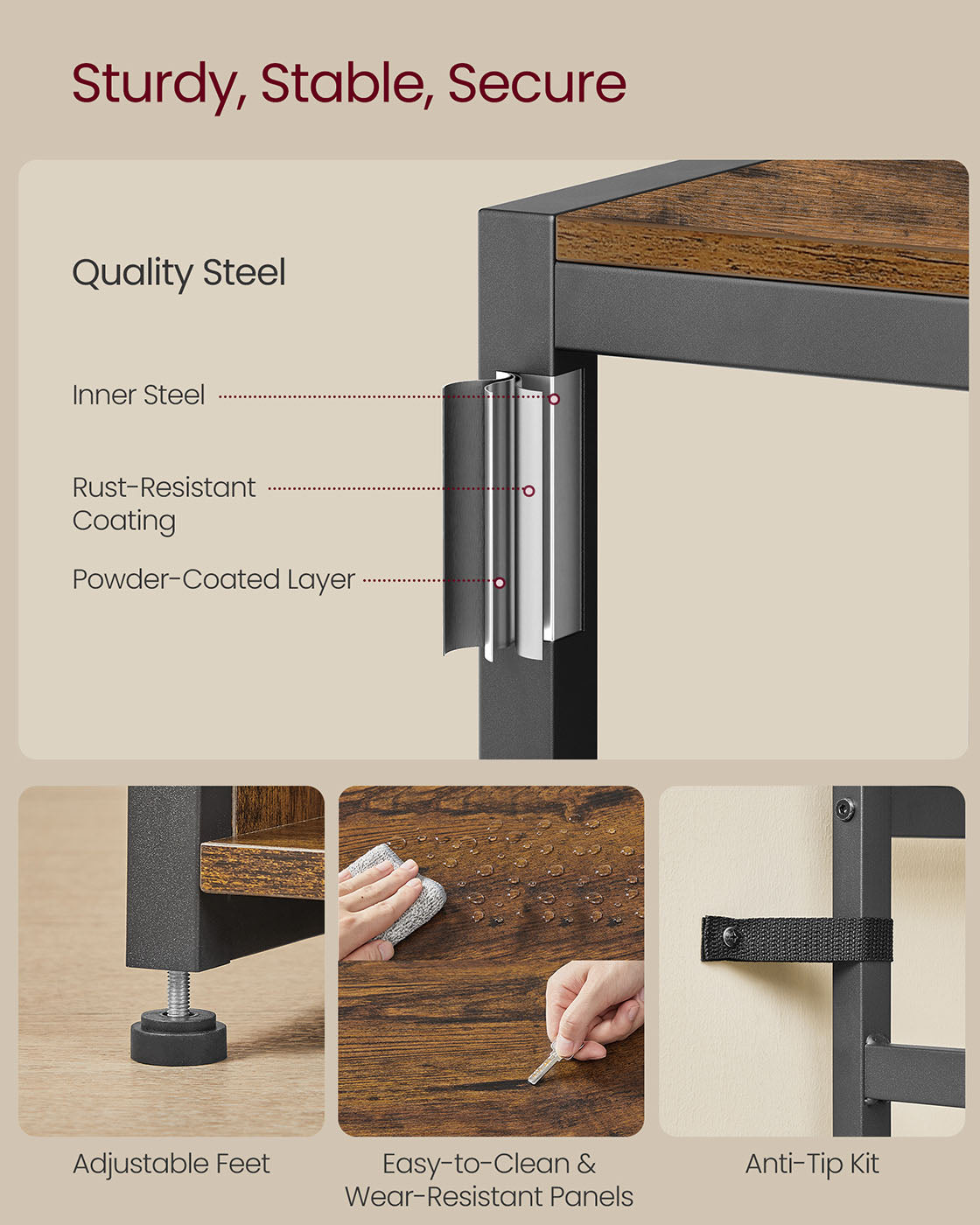 Hall Tree – Wood – Rustic Brown and Ink Black – Bench with Shoe Storage and Coat Rack