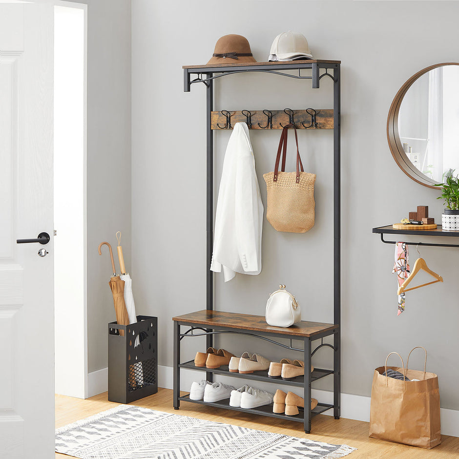 Hat and Coat Stand – Metal – Matte – Vintage Design with Shelves and Hooks