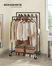 Industrial Pipe Clothes Rack – Heavy Duty Metal – Black – Double Hanging Rail with Shelf, Mobile Design, Maximum Load 110 Kg