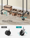 Industrial Pipe Clothes Rack – Heavy Duty Metal – Black – Double Hanging Rail with Shelf, Mobile Design, Maximum Load 110 Kg