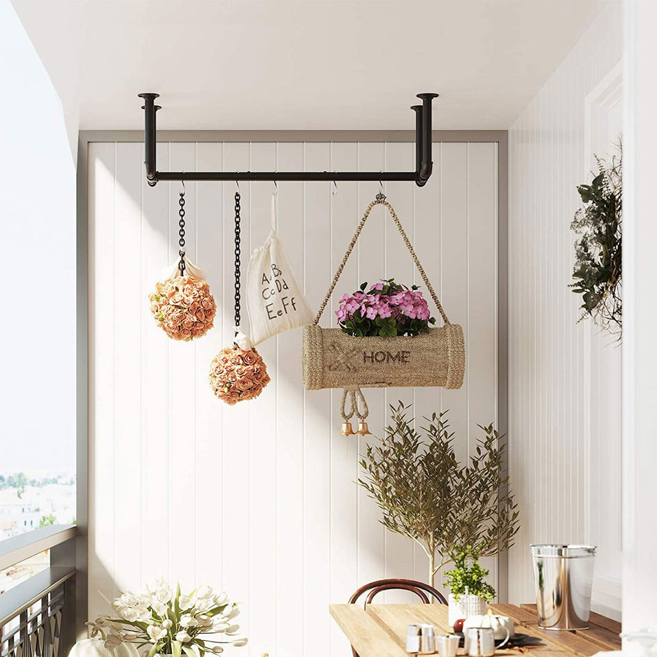 Wall-Mounted Clothes Rack – Metal – Black – Industrial Pipe Design, Space-Saving, Holds up to 60 kg
