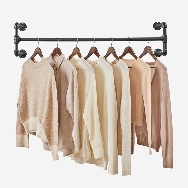 Wall-Mounted Clothes Rack – Metal – Black – Industrial Pipe Design, Space-Saving, Easy Assembly, 60 kg Capacity