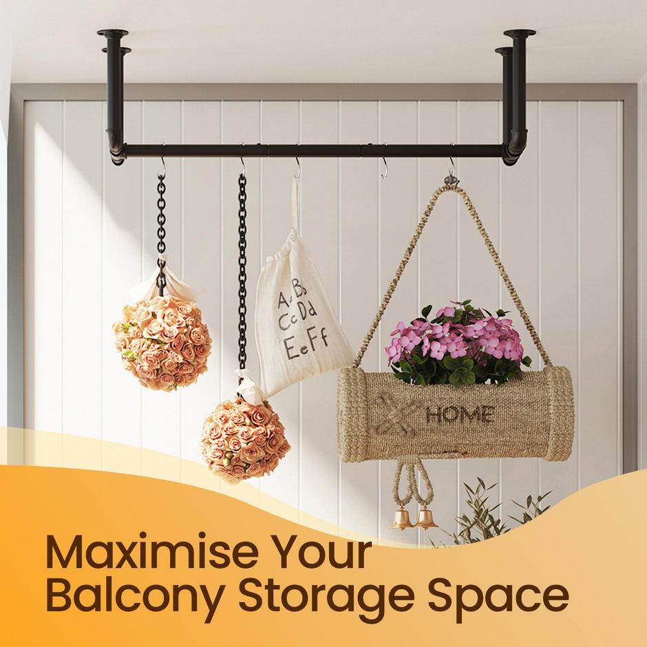 Set of 2 Wall-Mounted Garment Hanging Bars – Metal – Black – Industrial Design, Space-Saving for Small Rooms