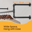 Set of 2 Wall-Mounted Garment Hanging Bars – Metal – Black – Industrial Design, Space-Saving for Small Rooms