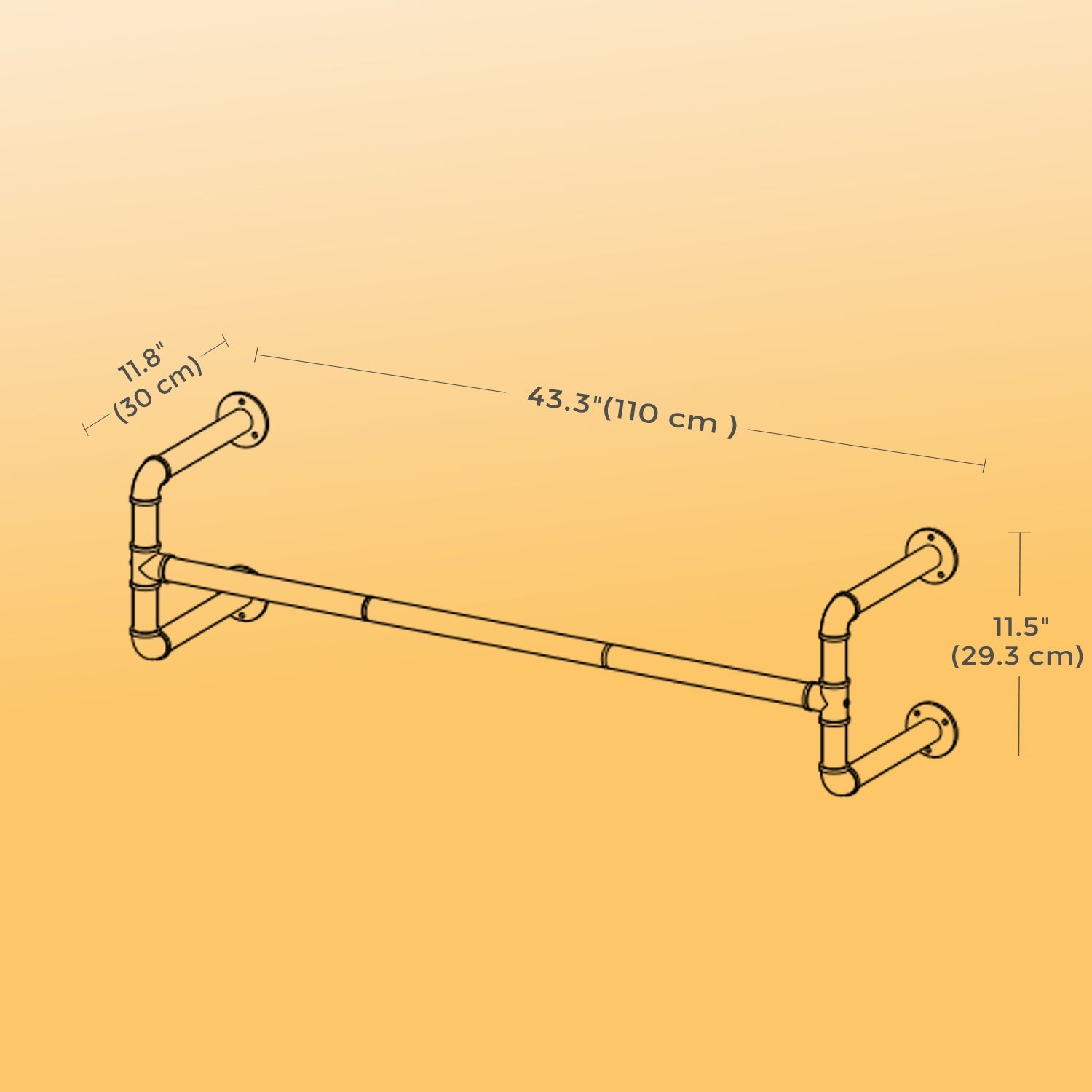 Set of 2 Wall-Mounted Garment Hanging Bars – Metal – Black – Industrial Design, Space-Saving for Small Rooms