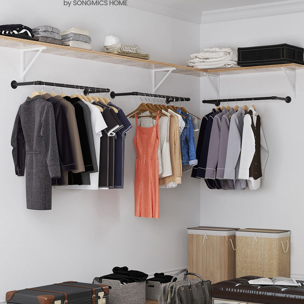 Wall-Mounted Clothes Rail – Metal – Black – Set of 2, Industrial Design, Space-Saving, Supports Up to 50 kg