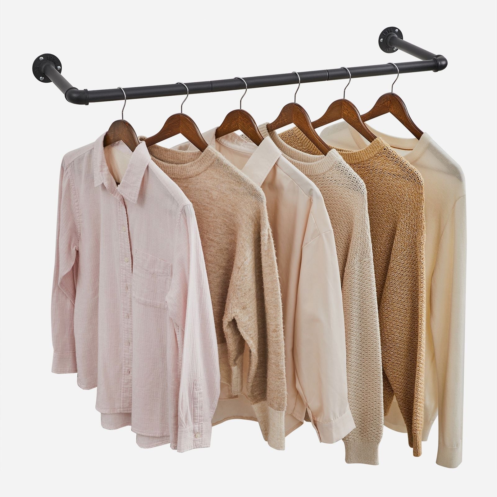 Wall-Mounted Clothes Rack Set – Metal – Black – Industrial Pipe Design, Space-Saving, 50 kg Capacity Each