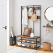 Large Coat Rack Stand – Iron – Industrial Design – 12 Hooks and Shoe Bench