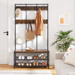 Large Coat Rack Stand – Iron – Industrial Design – 12 Hooks and Shoe Bench