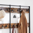 Large Coat Rack Stand – Iron – Industrial Design – 12 Hooks and Shoe Bench