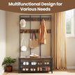 Coat and Shoe Rack – Iron – Brown – Multifunctional Design with Bench and 12 Hooks