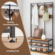 Coat and Shoe Rack – Iron – Brown – Multifunctional Design with Bench and 12 Hooks