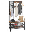 Coat Stand – Metal and Wood – Rustic Brown – Multi-Functional with Grid Wall and Mesh Shelves