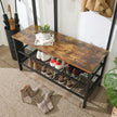 Coat Stand – Metal and Wood – Rustic Brown – Multi-Functional with Grid Wall and Mesh Shelves