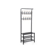Hall Tree – Metal – Black – Multi-Purpose Entryway Organizer with Coat Stand and Shoe Rack