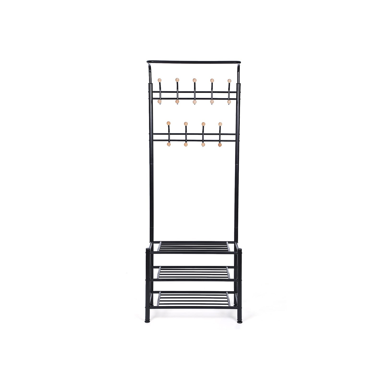 Hall Tree – Metal – Black – Multi-Purpose Entryway Organizer with Coat Stand and Shoe Rack