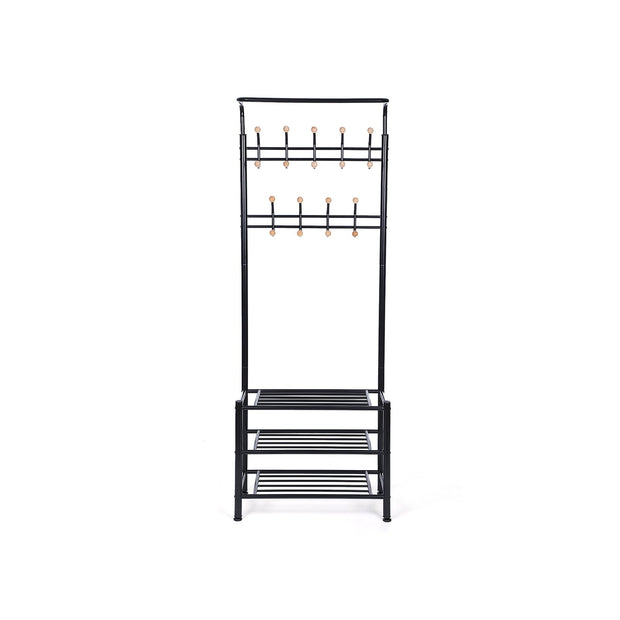 Hall Tree – Metal – Black – Multi-Purpose Entryway Organizer with Coat Stand and Shoe Rack