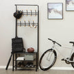 Hall Tree – Metal – Black – Multi-Purpose Entryway Organizer with Coat Stand and Shoe Rack