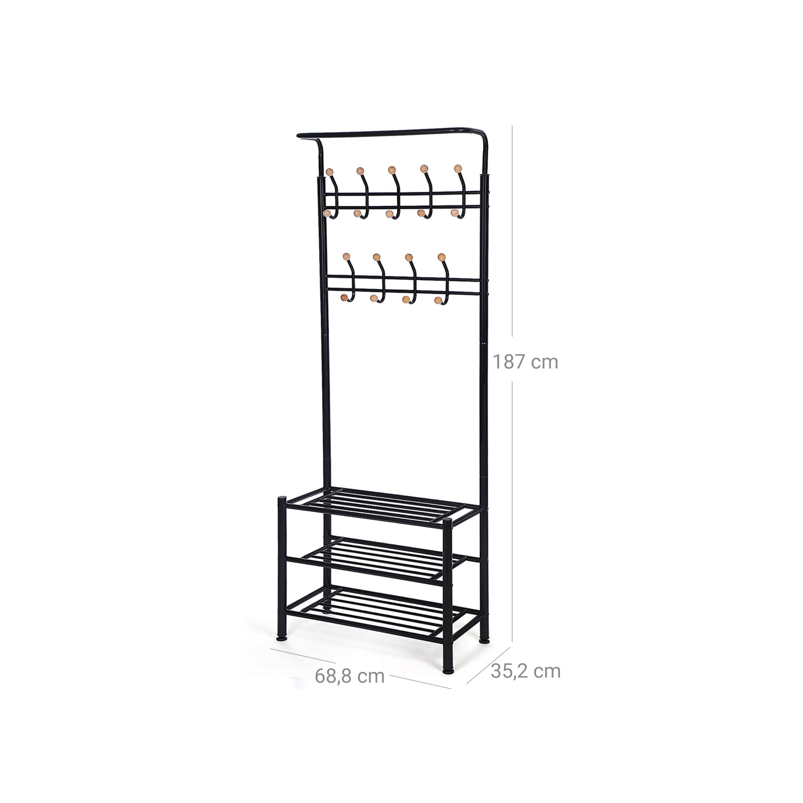 Hall Tree – Metal – Black – Multi-Purpose Entryway Organizer with Coat Stand and Shoe Rack