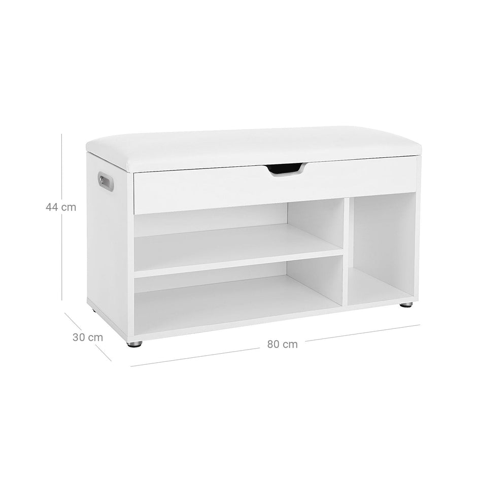 Hallway Cabinet Shoe Bench – Wood – White – Storage with Shelves and Hidden Chest