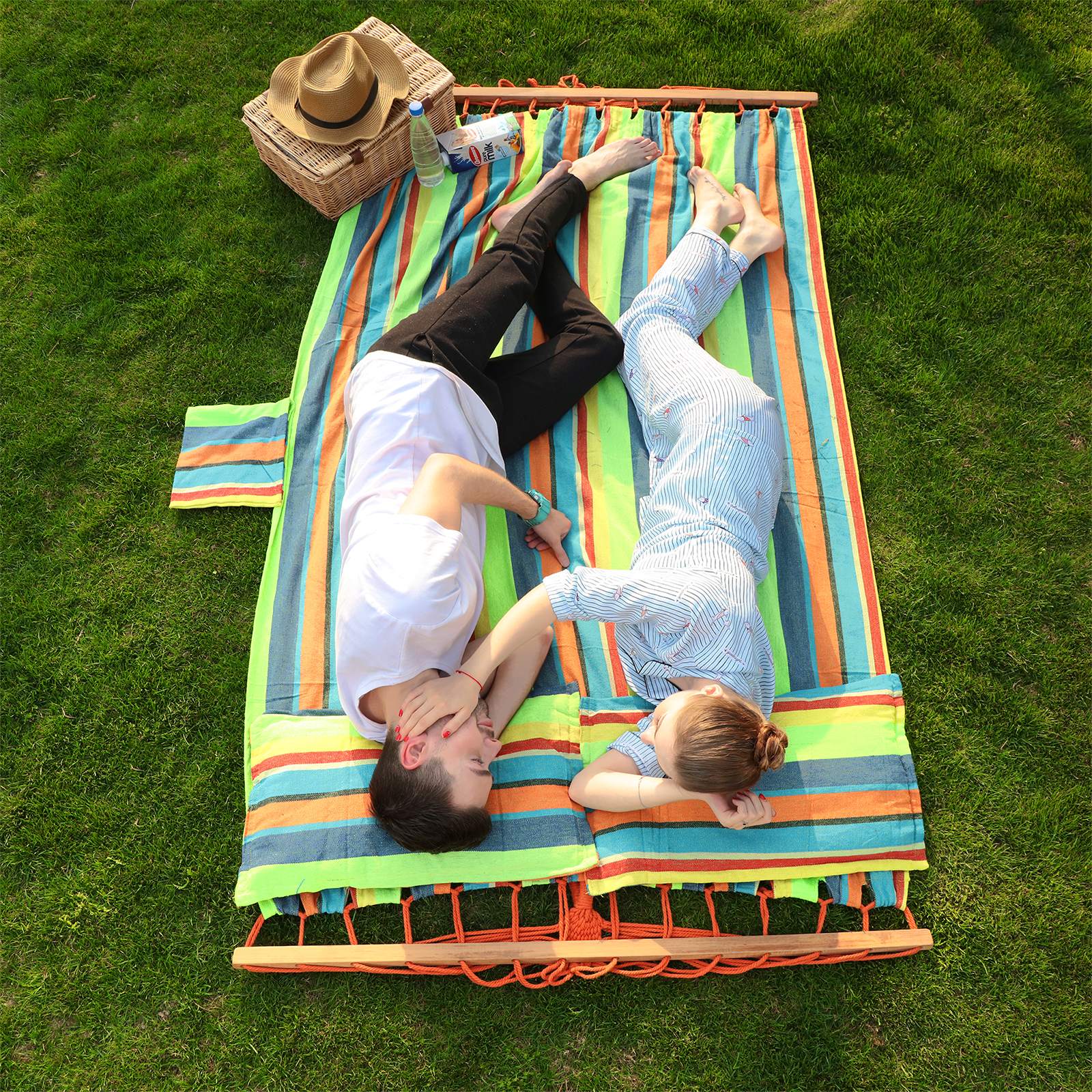 Hammock – 70% Cotton – Multicolor – Includes 2 Cushions, 2-Person Capacity, 300 kg Load Limit
