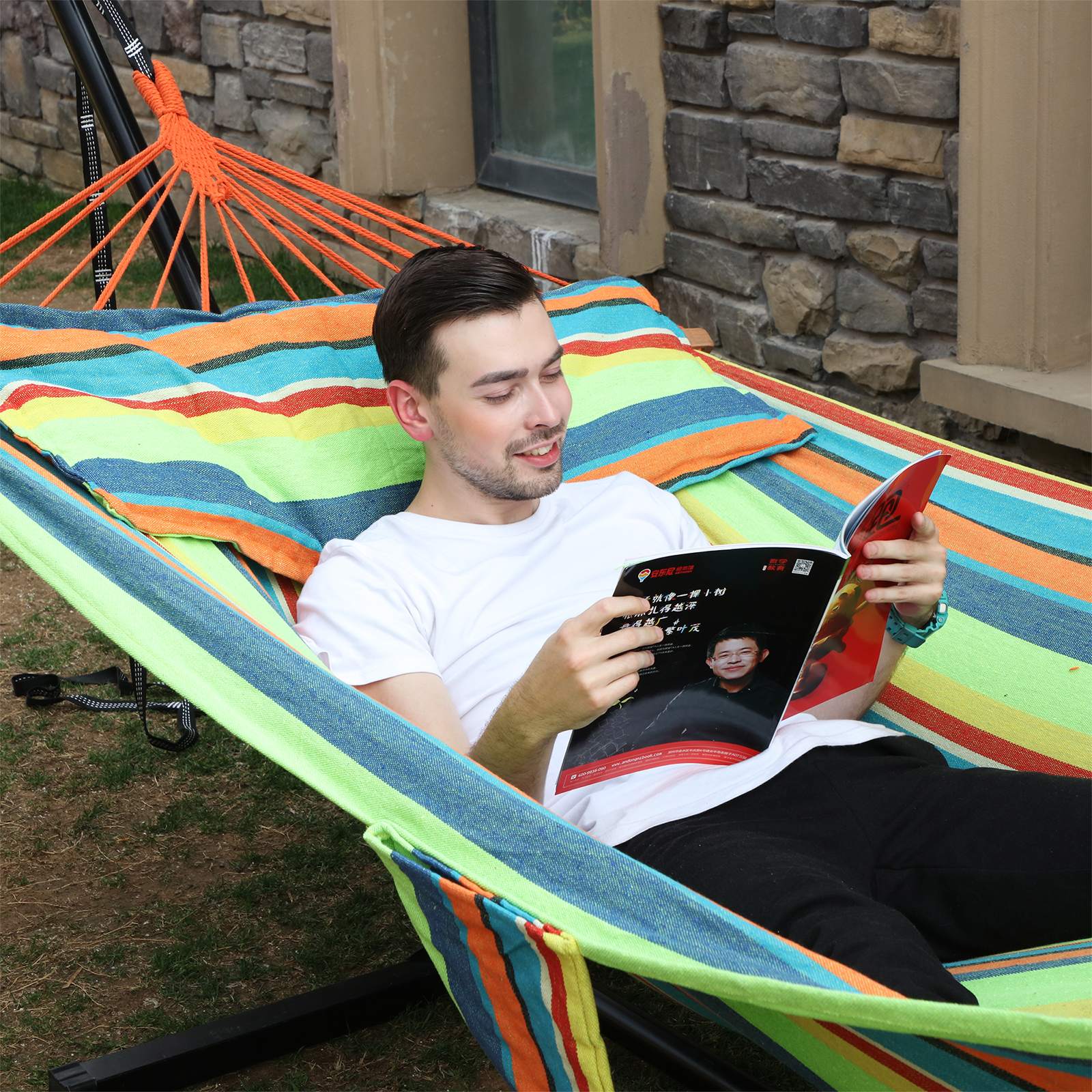 Hammock – 70% Cotton – Multicolor – Includes 2 Cushions, 2-Person Capacity, 300 kg Load Limit