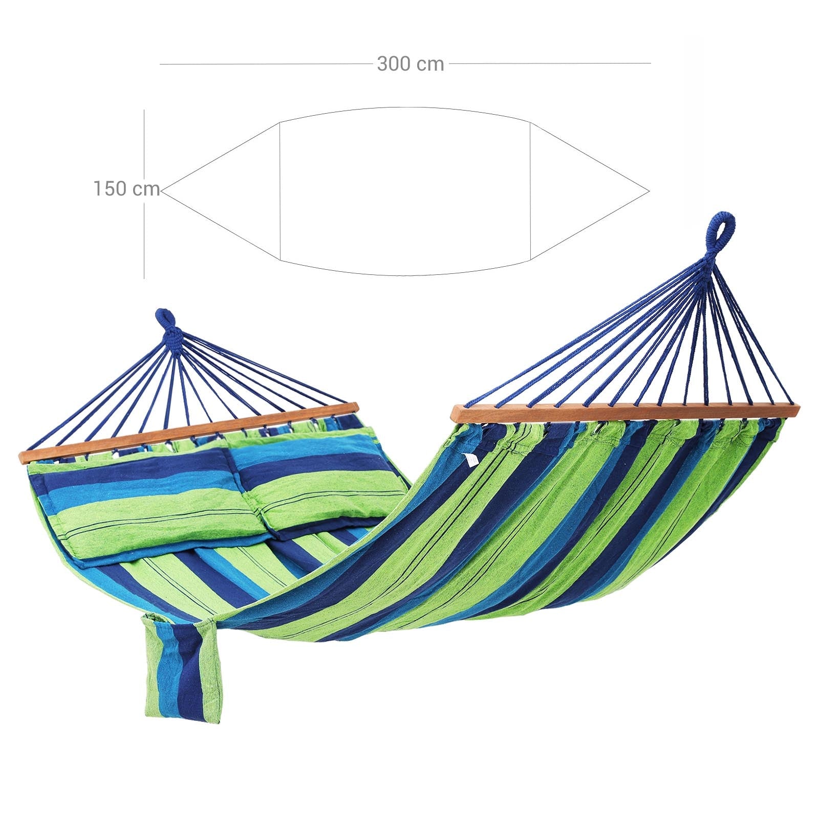 Hammock – 70% Cotton – Multi-Color – Includes Two Pillows, Portable for Two Persons, Max Load 300 kg