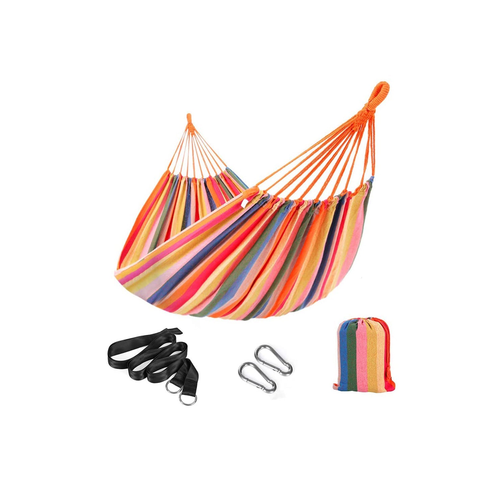 Hammock – 70% Cotton – Rainbow – Portable with Carry Bag and Two Pillows