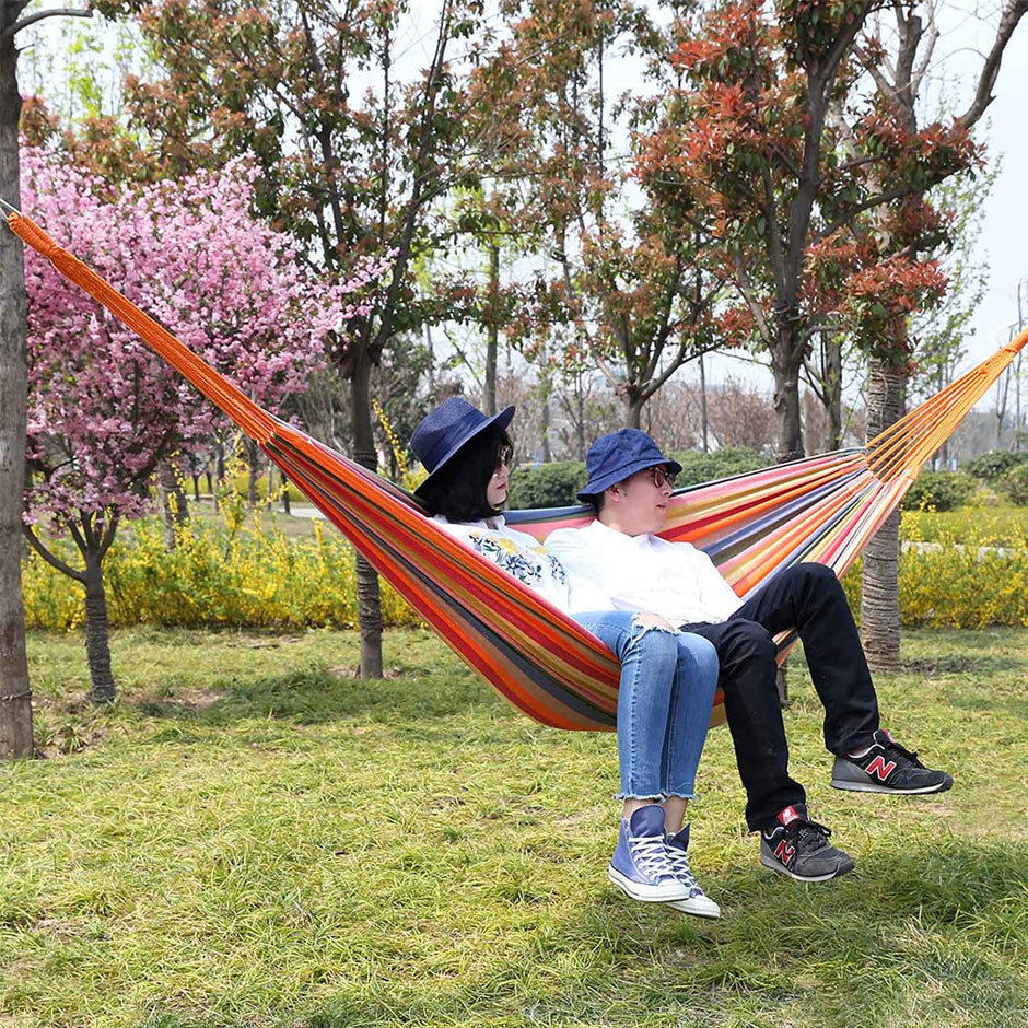 Hammock – 70% Cotton – Rainbow – Portable with Carry Bag and Two Pillows