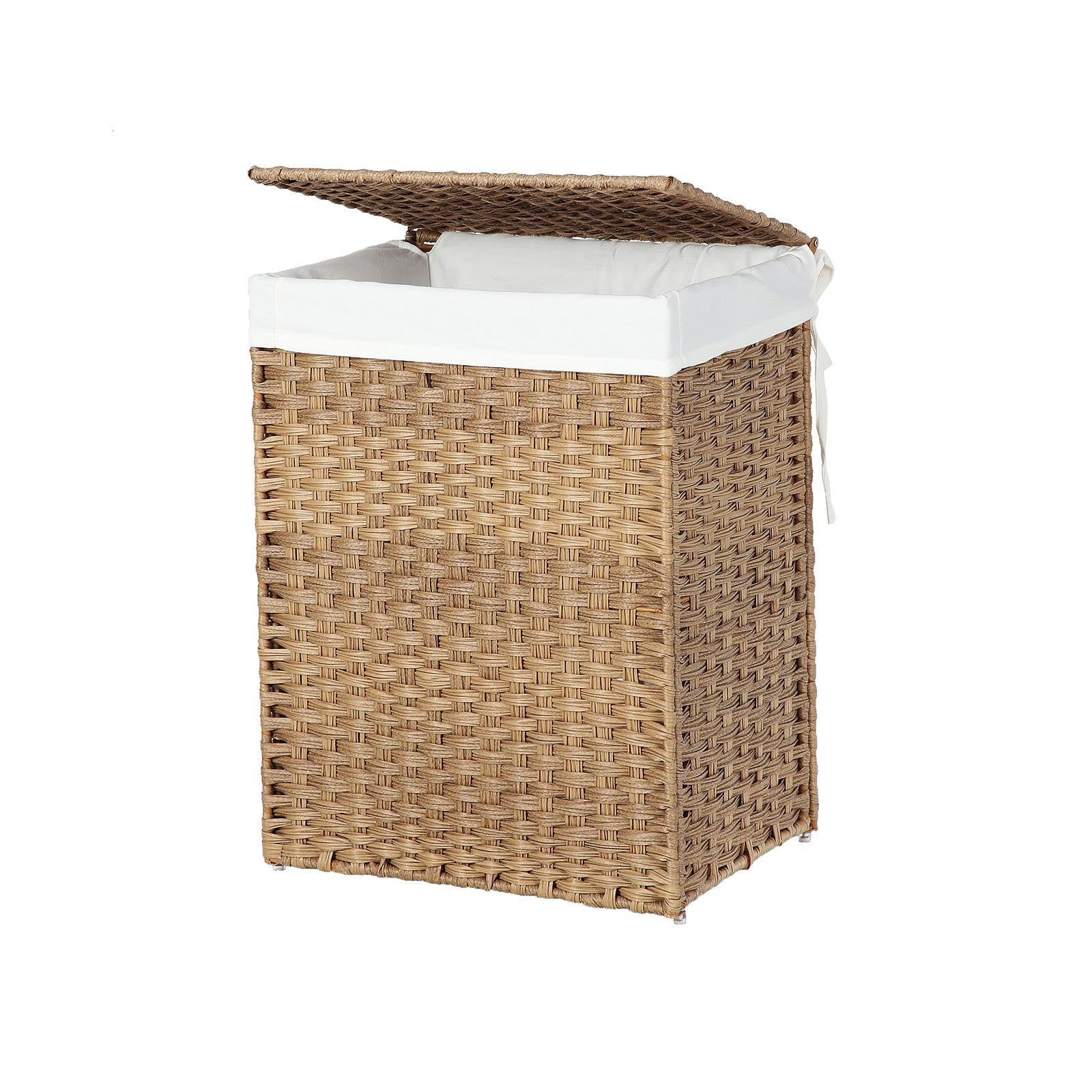 Handwoven Laundry Basket – Synthetic Rattan Wicker – Natural – 90L Capacity with Lid and Foldable Design