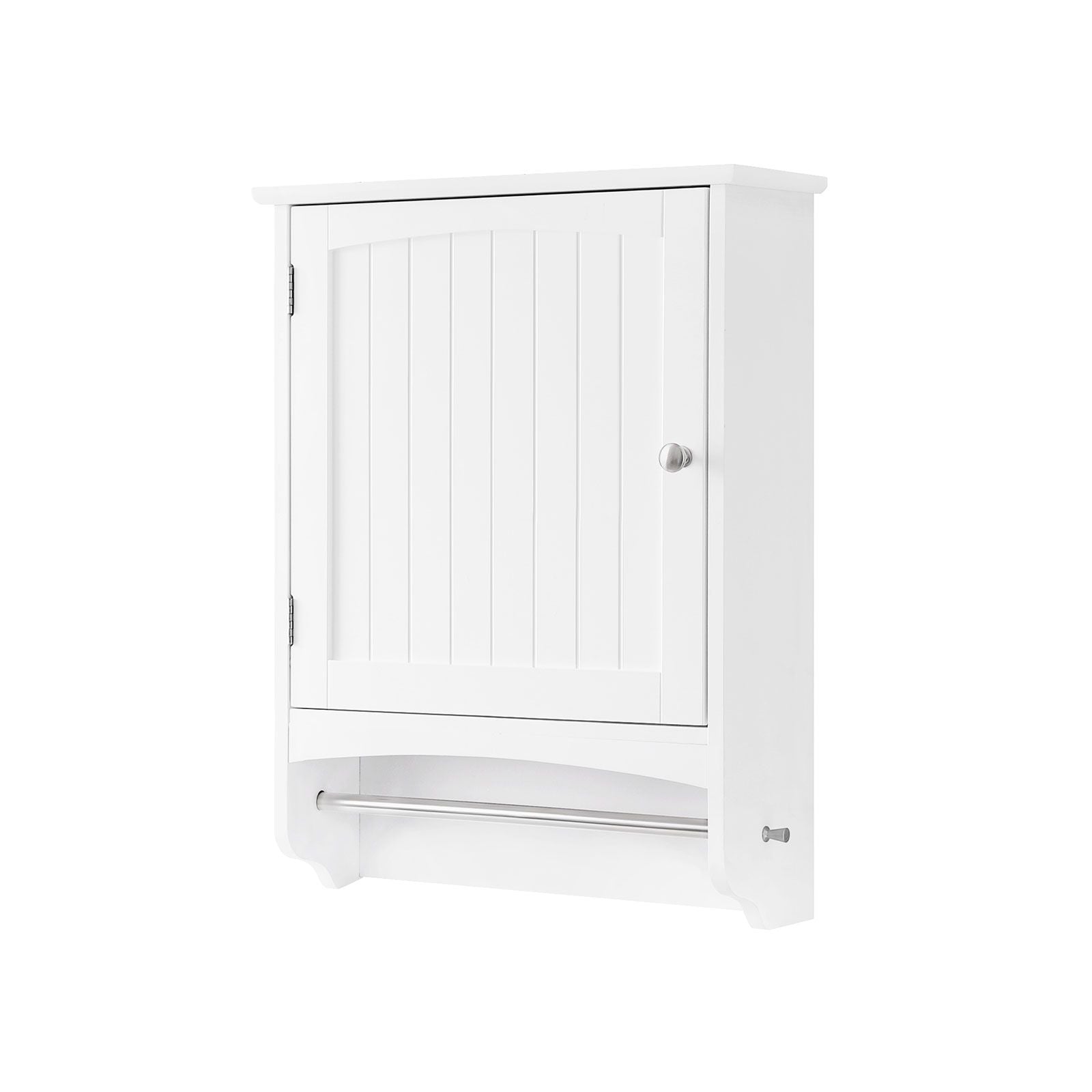 Wooden Wall Storage Cabinet – White – Adjustable Shelf with Towel Rod