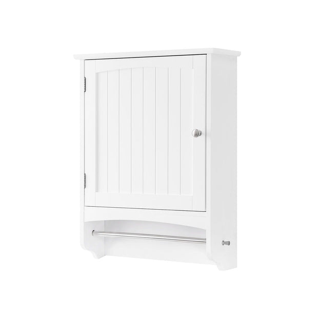 Wooden Wall Storage Cabinet – White – Adjustable Shelf with Towel Rod