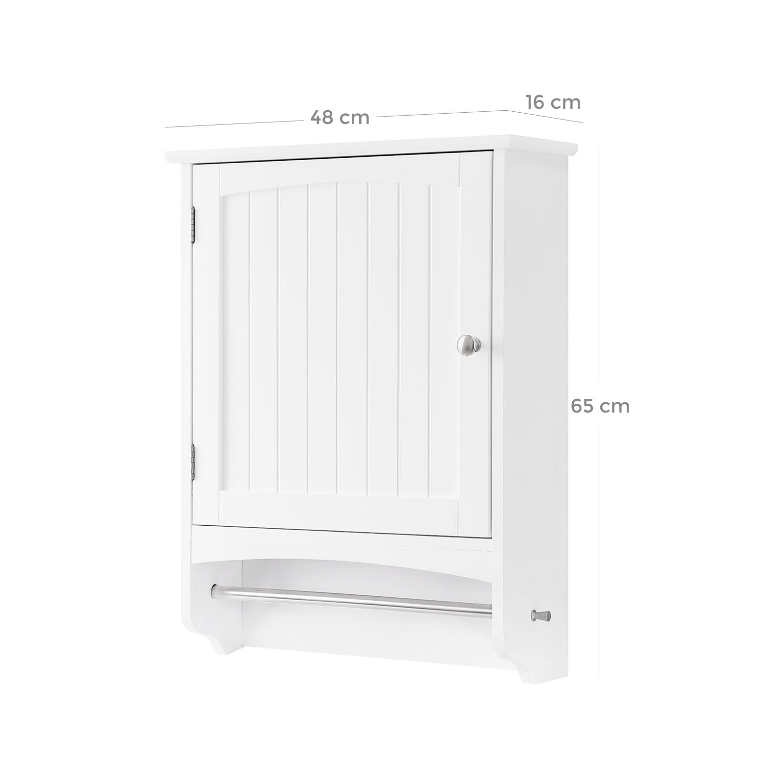 Wooden Wall Storage Cabinet – White – Adjustable Shelf with Towel Rod