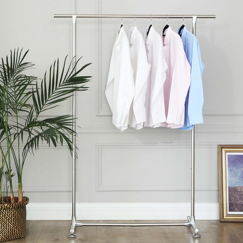 Hanging Rail Garment Rack – All-Metal – Silver – Robust Design with 45 kg Load Capacity