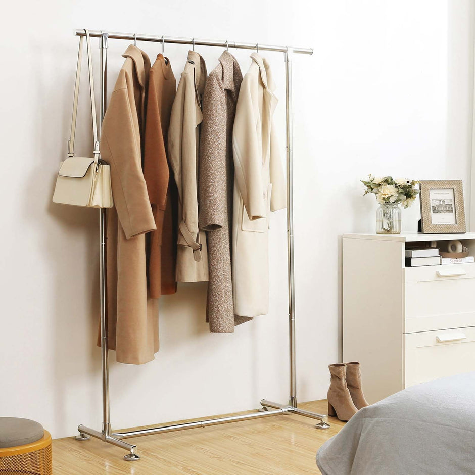 Hanging Rail Garment Rack – All-Metal – Silver – Robust Design with 45 kg Load Capacity