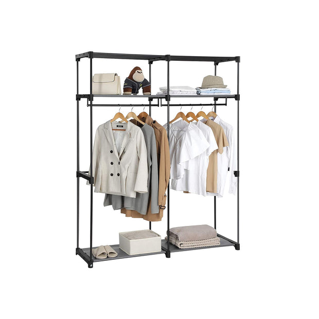 Portable Wardrobe – Fabric – Grey – Foldable with Hanging Rods