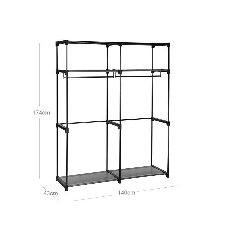Portable Wardrobe – Fabric – Grey – Foldable with Hanging Rods
