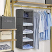 Hanging Storage Shelves – Fabric – Grey – 6-Tier Wardrobe Closet Organizer with Clips