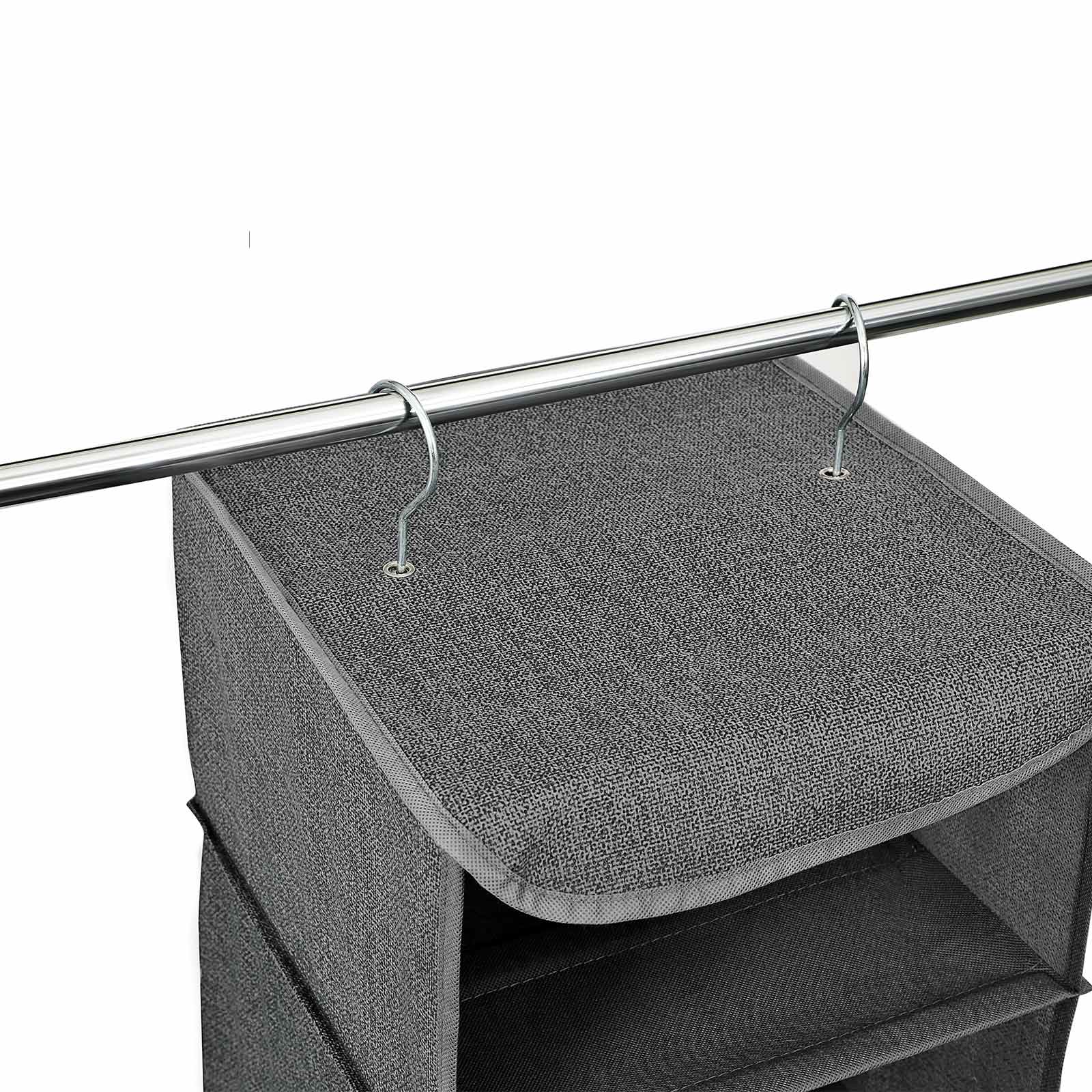 Hanging Storage Shelves – Fabric – Grey – 6-Tier Wardrobe Closet Organizer with Clips